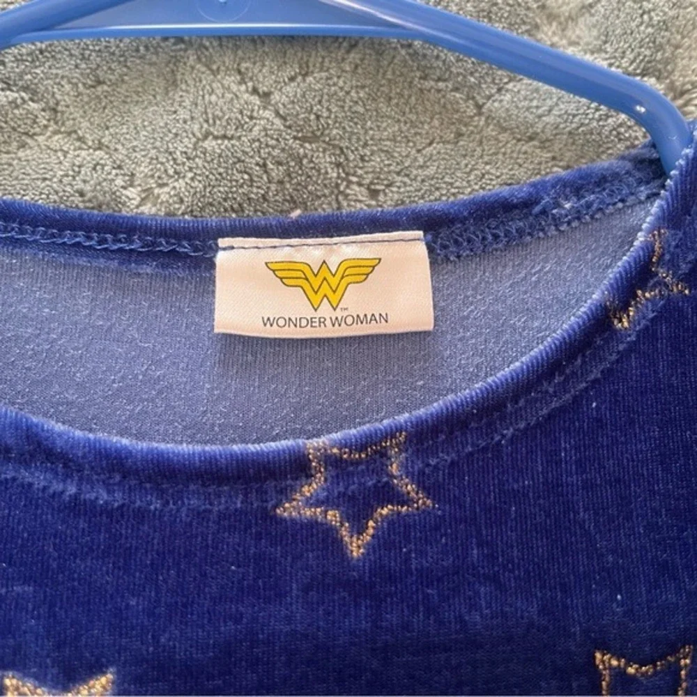 Girls Wonder Woman Velour‎ Star Dress Blue Long Sleeve Size 7